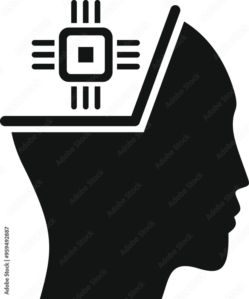 Poster this simple vector illustration shows a human head silhouette with a computer chip replacing the bra