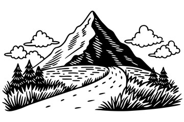 The mountains vector icon in outlines