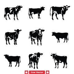 Graceful Bovine Beauty Exquisite Cow Silhouettes for Farm themed Designs and Decorations