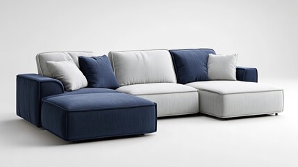 Naklejka premium Modern Sectional Sofa with Blue and White Upholstery