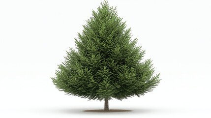 Fototapeta premium A realistic green pine tree standing tall against a clean white background, perfect for nature and holiday themes.