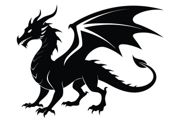 Fototapeta premium dragon silhouette vector illustration white background black 