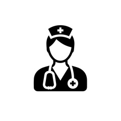 Female Nurse Icon with Stethoscope and Nurse Cap