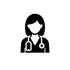 Fototapeta premium Female Doctor Icon with Stethoscope in Black Silhouette