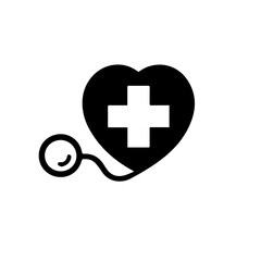 Healthcare Heart Icon with Cross and Stethoscope