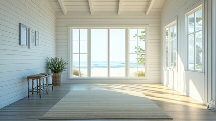 Beach View from a White and Wooden Room