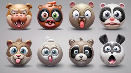Fototapeta premium Cute Cartoon Animal Emojis with Different Expressions.