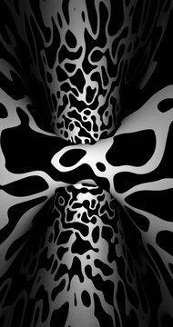 Abstract hypnotic 3d black and white dot pattern vertical animation background.