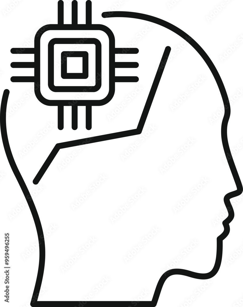 Poster human head profile with a cpu processing data, symbolizing artificial intelligence