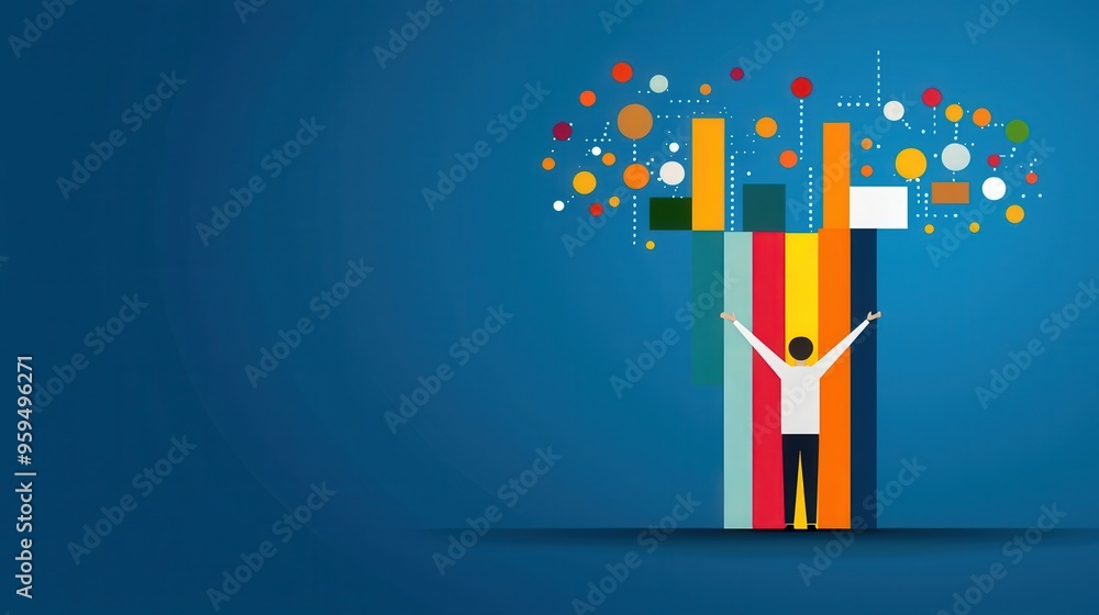 Poster person with multiple streams of income symbolized by different colored lines