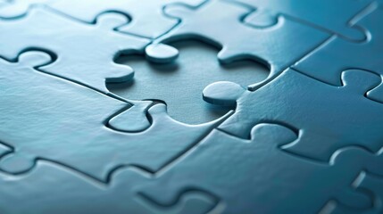 Blue puzzle with a missing piece.