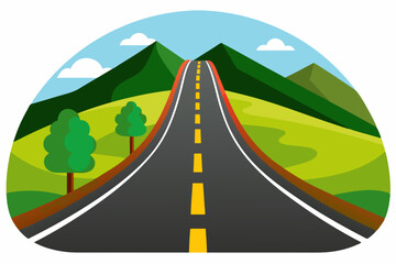 Highway in valley through meadow and trees vector background