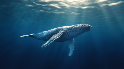 Naklejka premium Majestic Humpback Whale Swimming Underwater 