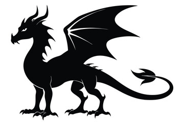 dragon silhouette vector illustration white background black 