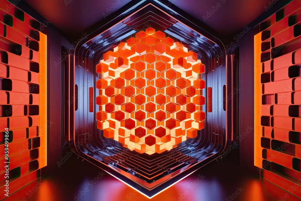 Aufkleber 3d orange hexagon abstract environment with vibrant glow and modern pattern