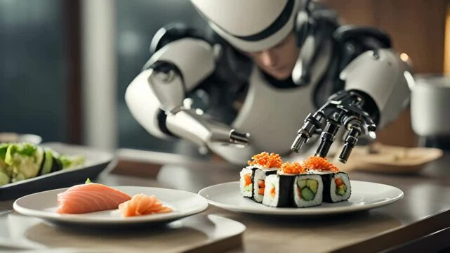 chef robot preparing sushi 