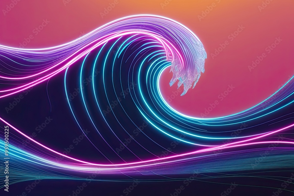 Poster mesmerizing neon wave motif in dynamic flow and gradient design