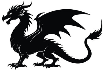 Obraz premium dragon silhouette vector illustration white background black 