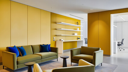 Book loft with yellow wall, 3D rendering