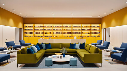 Book loft with yellow wall, 3D rendering