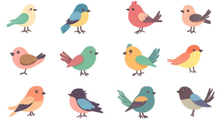 Obraz premium 可愛くてカラフルな鳥のイラストセット | 透過PNG