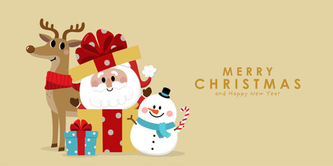 Merry Christmas and happy new year with Santa Claus, deer and dog. Holiday cartoon character in winter season. -Vector