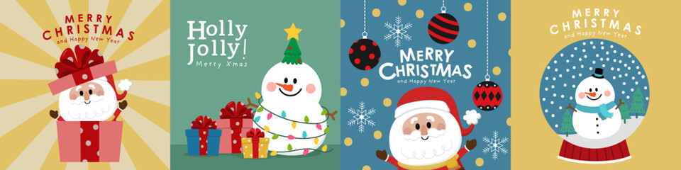 Merry Christmas and happy new year with Santa Claus, deer and dog. Holiday cartoon character in winter season. -Vector