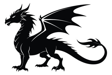 Fototapeta premium dragon silhouette vector illustration white background black 