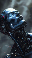 Advanced Robotic Head with Glowing Eyes and Intricate Circuitry