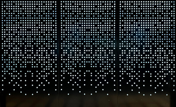 Beautiful laser cut screens in random square pixelated mode with LED backlights shining from behind.