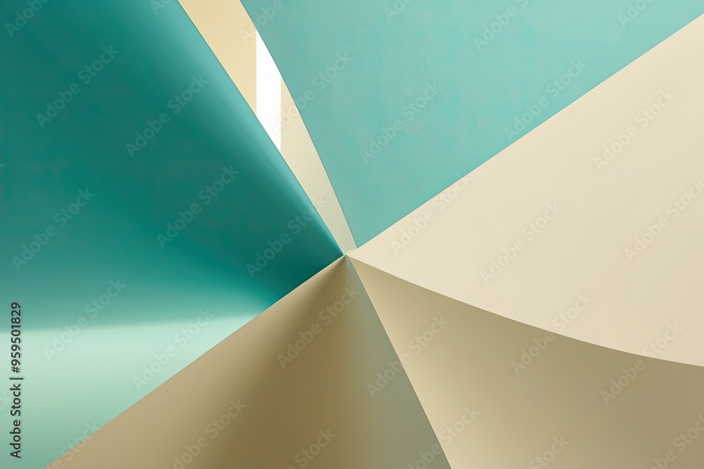 Poster light aqua and cream background with tilted structure and smooth gradient blend