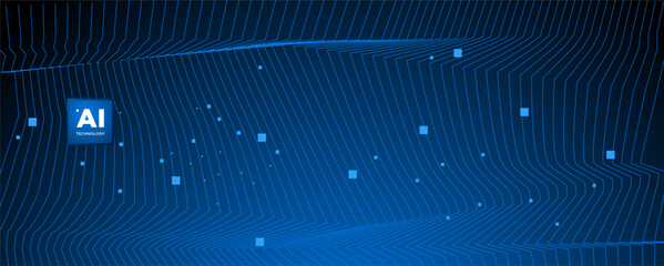 Abstract AI circuit board background. Technology connected blue lines with electronics elements on tech. Computer motherboard with a chip, processor, and semiconductor. Digital vector illustration