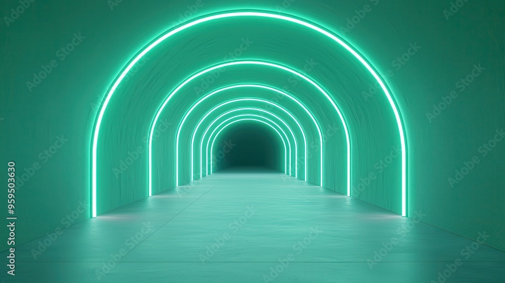 Poster a mesmerizing green neon archway creates a futuristic tunnel effect, perfect for adding a unique amb