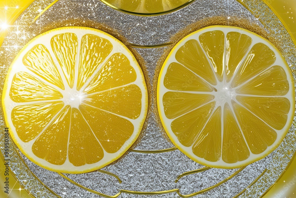 Aufkleber vibrant 3d abstract lemon slice layer with sparkling texture