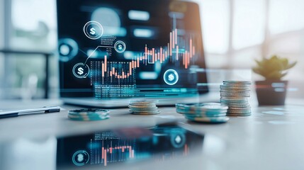 Fototapeta premium Close-up of a policy makerâ€™s desk with economic data and charts, surrounded by global currency symbols, concept of fiscal strategy