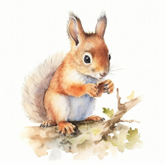 Obraz premium Eichhörnchen, Maus sitzt auf Ast und isst Nahrung