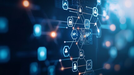 Abstract rendering of economic policy influencing employment rates, visualized through digital workforce icons and charts