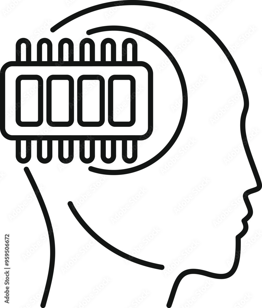 Aufkleber human head profile with microchip for brain representing artificial intelligence