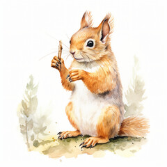 Obraz premium Eichhörnchen, Maus sitzt auf Ast und isst Nahrung
