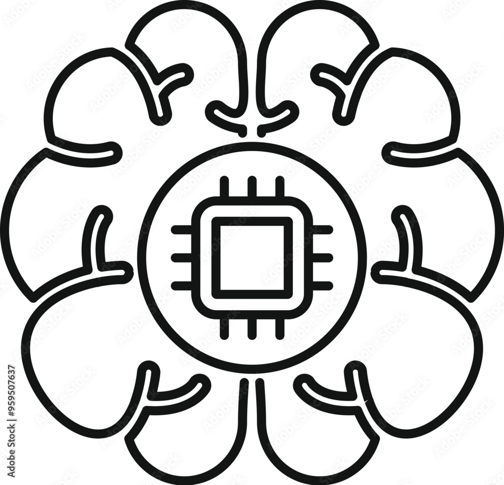 Poster line art vector icon representing the optimization of a brain system, perfect for projects related t