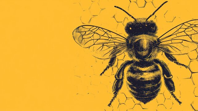 Close up of black and yellow bee farm wallpaper with Copy space background, cute insect animal banner. Ai generated image