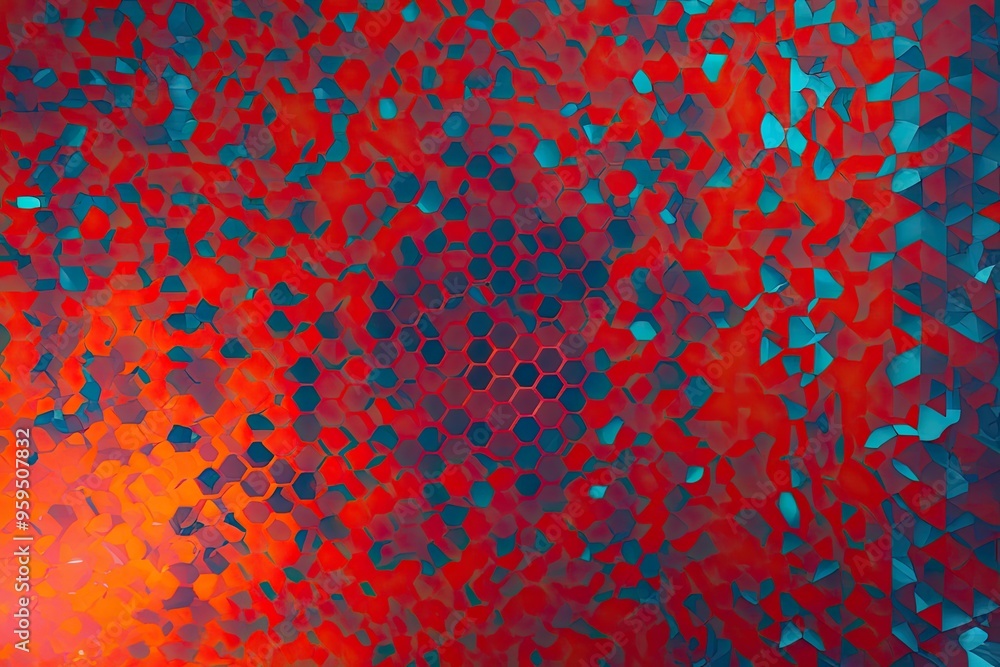 Poster Vibrant 3D Orange Hexagon Abstract Background with Modern Glow and Pattern