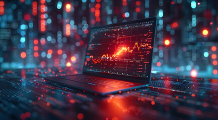 Obraz premium Laptop with a Stock Chart on the Screen, 3D Illustration