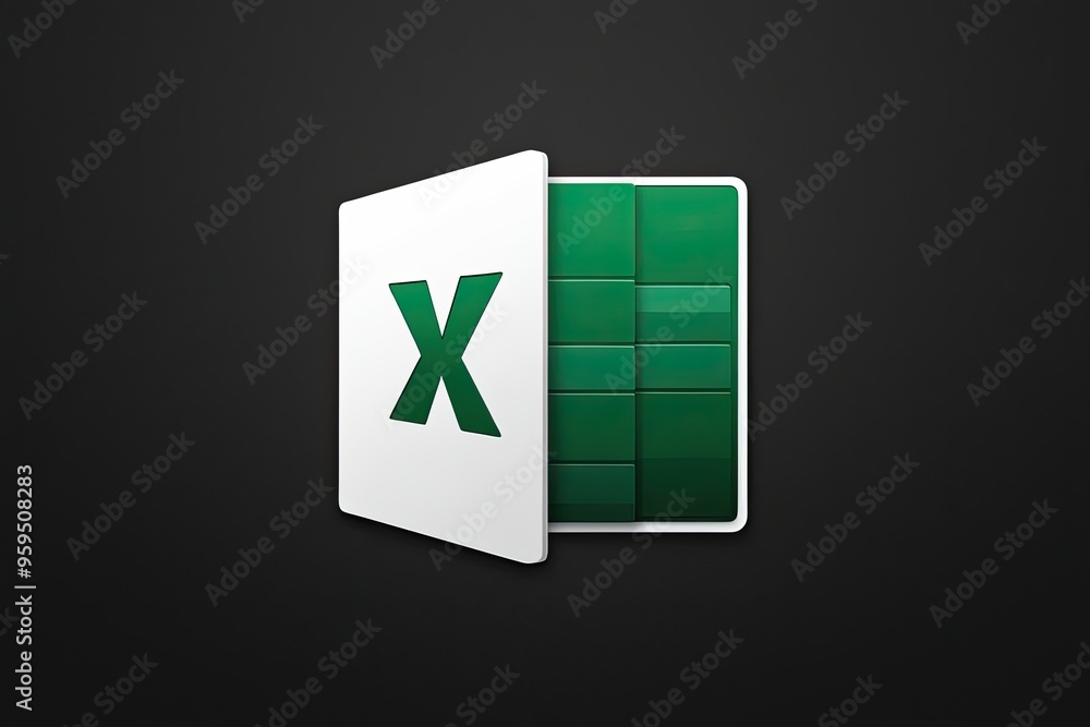 Poster 3d excel icon on black background for enhanced productivity applications