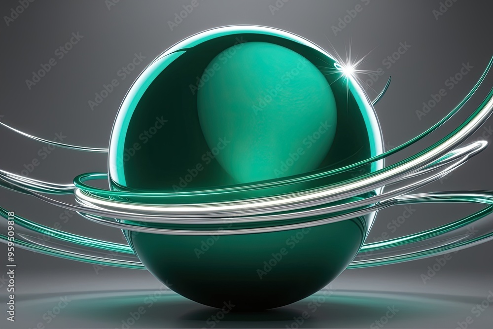 Poster 3d emerald sphere abstract display with dynamic shine and curved design
