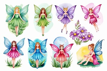 Fototapeta premium Dreamy Fairy Watercolor Illustrations Collection for Youthful Fantasy