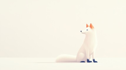 Whimsical illustration of a white fox sitting gracefully against a minimalistic background, conveying tranquility and charm.
