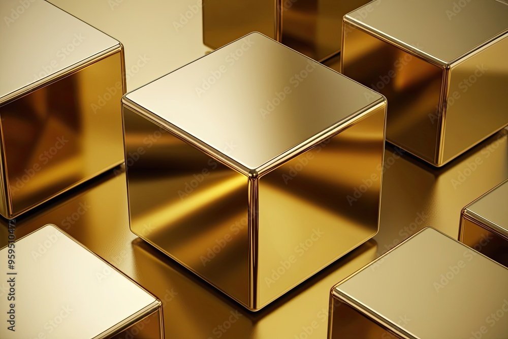 Poster 3d golden abstract cube overlay with shimmering glimmer and enhanced depth
