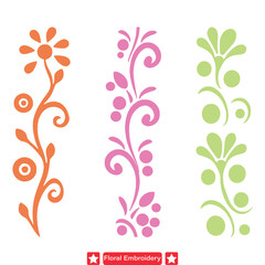 Floral Flourish  Delicate Embroidery Vector Silhouettes for Creative Projects