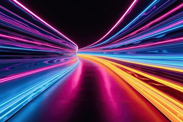 Contemporary Neon Wave Fusion: A Trendy Abstract Design with Radiant Colors and Dynamic Light Effects